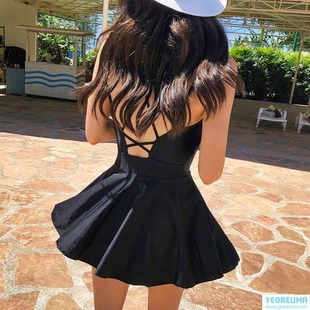 连体平角裙式 女泳装 遮肚显瘦修身 游泳衣温泉 钢托小胸女士 新款