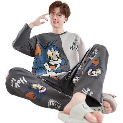 睡衣男孩春秋季纯棉长袖薄款夏青少年初中学生大童卡通家居服套装