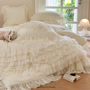 圣尼薇亚︱浪漫公主全棉磨毛四件套法式 蕾丝花边秋冬纯棉被套牀单