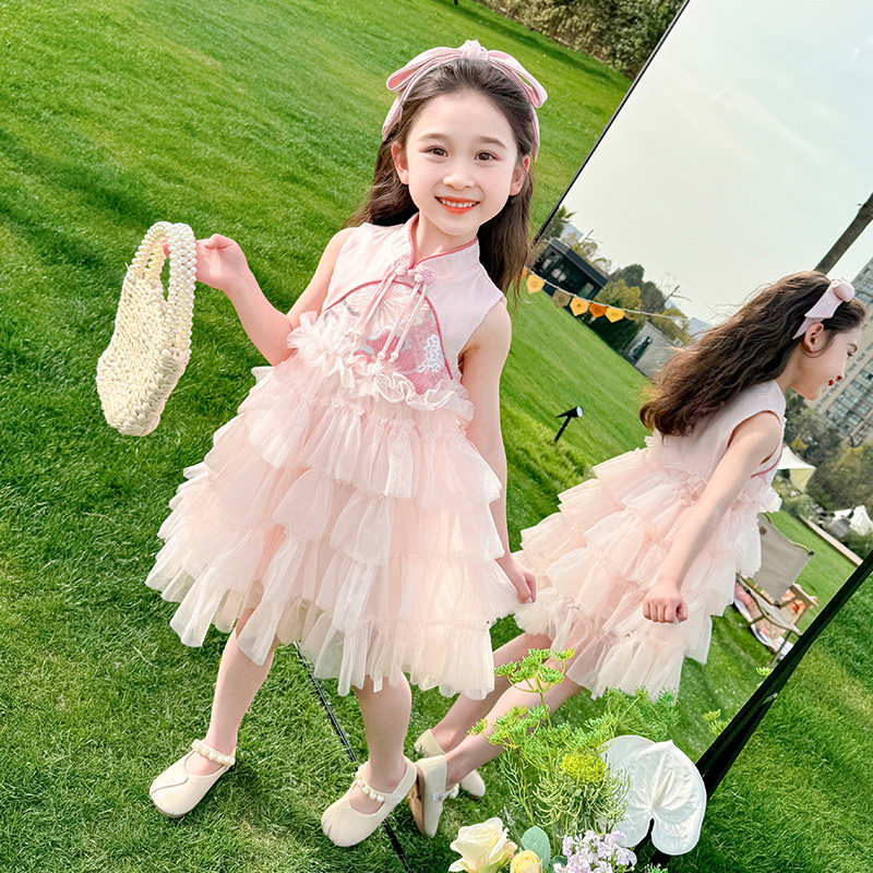 新品女童夏装连衣裙2024新款汉服D儿童新中式旗袍宝宝夏季蓬蓬公