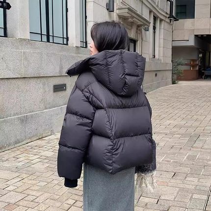 黑色短款羽绒棉服女2024冬新款泡芙云朵小个子加厚宽松棉衣面包服