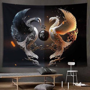 中式太极挂布背景布小众高级感房间墙布卧室床头背景墙装饰画布艺