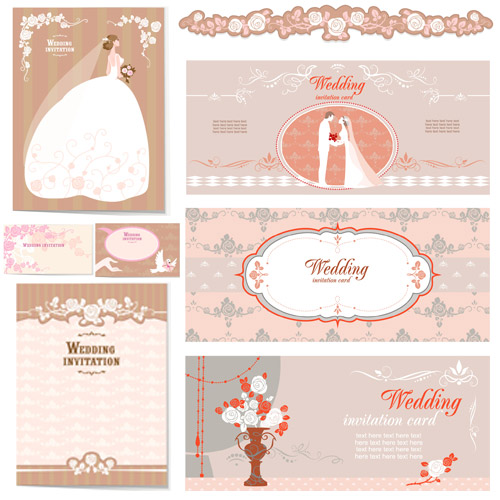 婚礼服婚纱e婚庆手绘邀请卡片 请柬喜帖舞台背景喷绘 矢量设计素