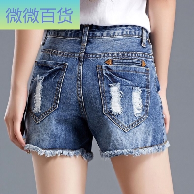 2020新款破洞大码牛仔短裤女夏韩版宽松百搭显瘦高腰三分裤热裤潮