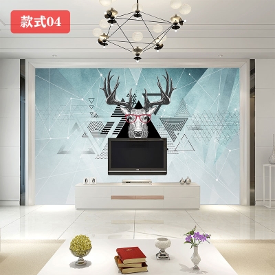 8d电视背景墙麋鹿壁纸q5d立体简约现代客厅装饰壁画3d北欧定制墙图片