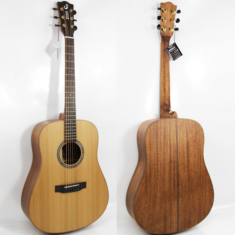 弦乐醉花桃花心实木琴颈背侧板41英寸圆角红松实木全单板民谣吉他