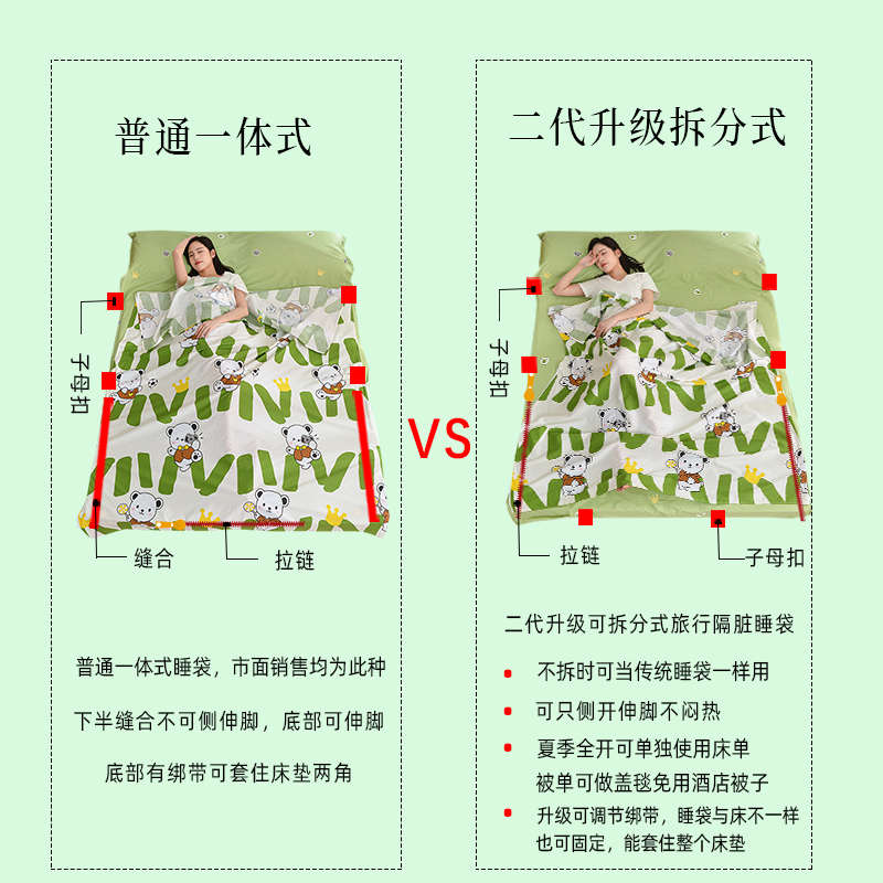 全棉二代升级可拆分旅行隔脏睡袋酒店防脏床单R隔脏被套出差便携