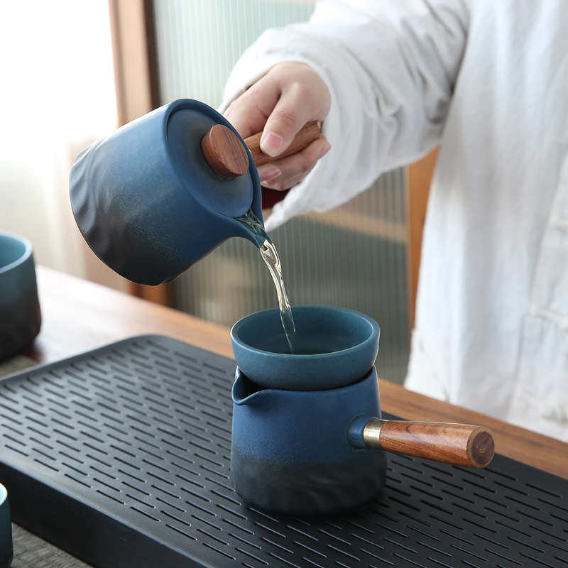 功夫茶具套装日式家用办公茶盘茶具黑禅风侧把茶壶茶杯logo定制