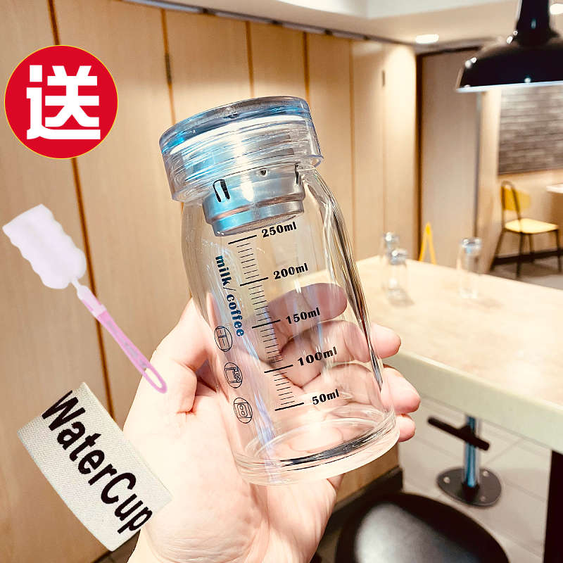 车载logof泡带水杯花茶定制玻璃杯牛奶女士便携带刻度杯子早餐盖