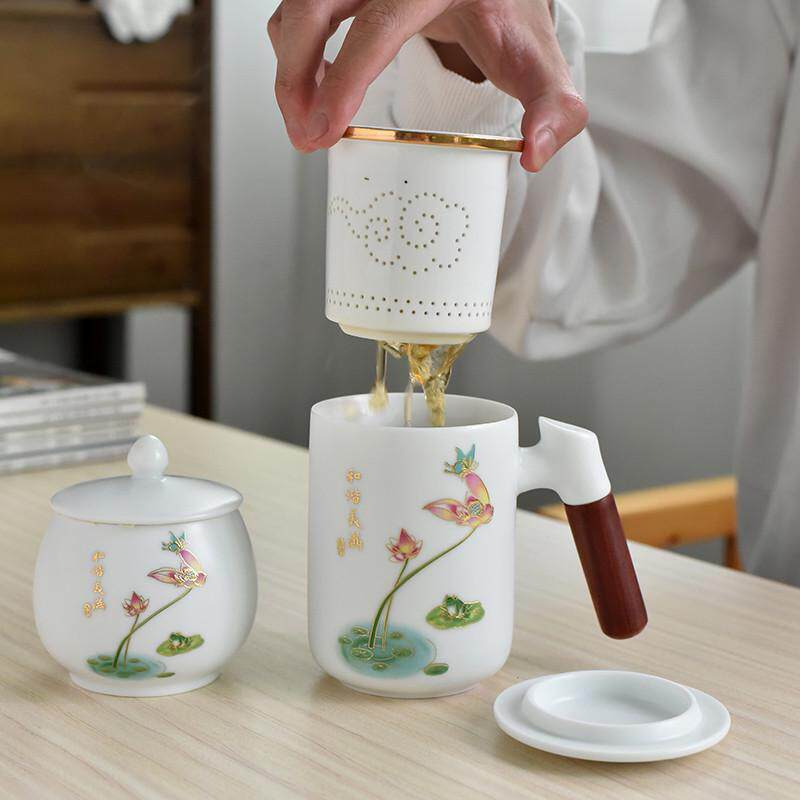 分离茶水漏水杯定制办公室茶白瓷个人泡茶陶瓷杯过滤男女