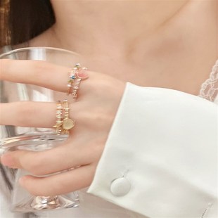 简约双层装饰戒指女生小众独特设计中指高级感网红甜美叠戴风指环