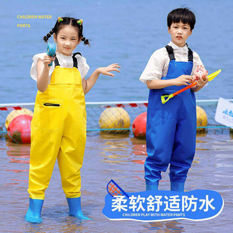 儿童连体下水裤赶海装备幼儿园玩沙滩裤套装P带雨鞋高防水服玩水
