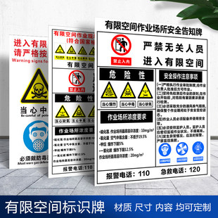 有限空间安全告知牌作业注意事项警示牌职业危害告知卡单独密闭空