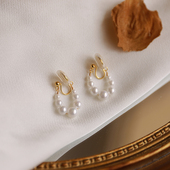 耳饰耳环20W22年新款 法式 小众珍珠耳夹蚊香盘无耳洞女高级感长款