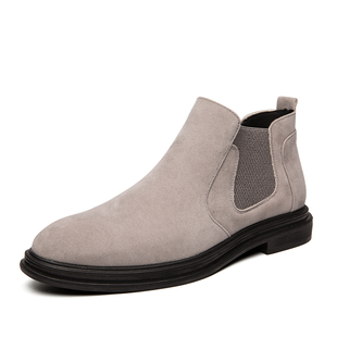 马丁靴反绒内增高6CM英伦发型师皮鞋男增高鞋8cm高帮黑色休闲鞋子