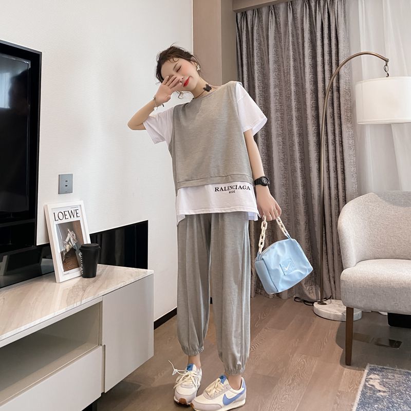 哺乳期外出时尚套装夏季辣u妈款减龄显瘦产后喂奶衣两件套夏装潮