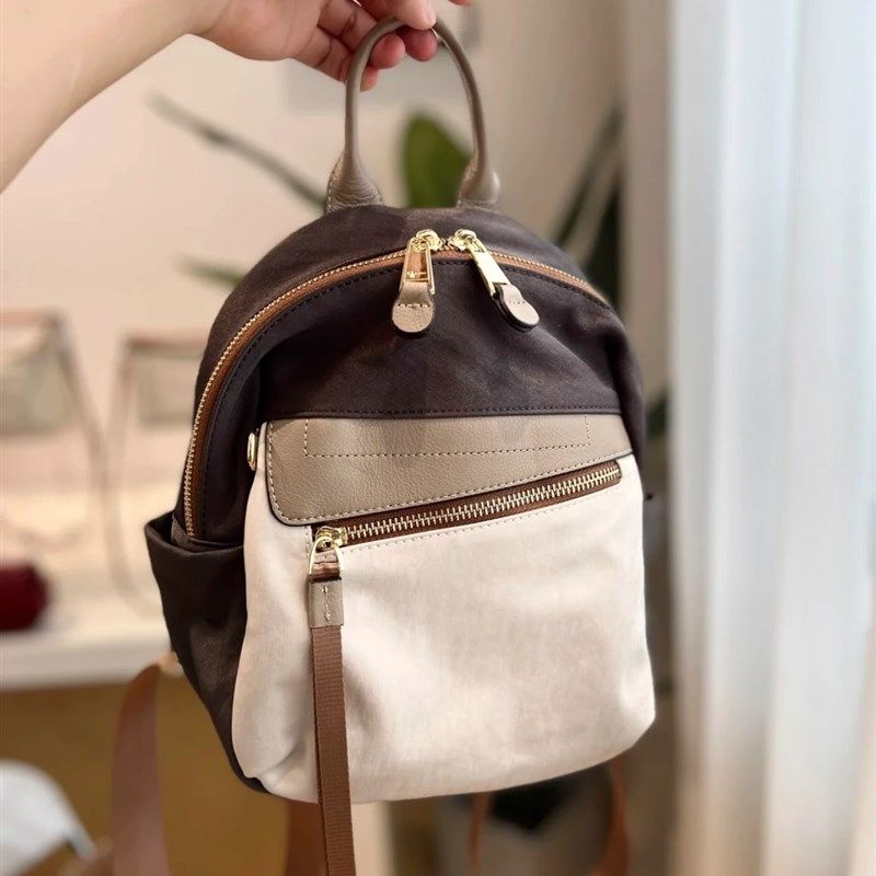 双肩包超轻牛津布潮流小背包女款时尚轻便通勤包撞色手提单肩包