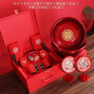 红色脸P盆嫁妆婚庆盆子一 结婚新娘准备用品喜盆陪嫁脸盆洗漱套装