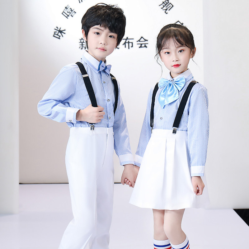 儿童夏季长袖套装2021t新款领结西装校园风模特帅气走秀演出服礼
