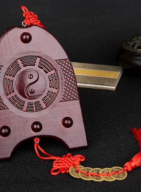 桃木富贵鱼太极八卦镜挂件门对门门对窗穿堂化解木雕屋内摆件