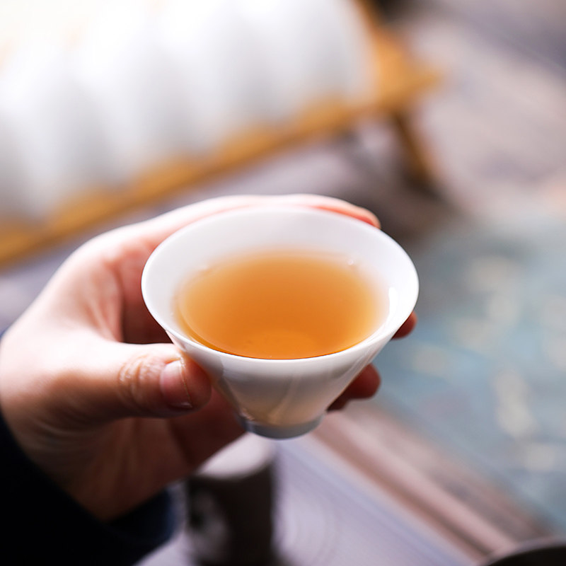 白瓷斗笠茶杯g6个收纳沥水杯架套装功夫茶盏碗纯白简约品茗单杯子