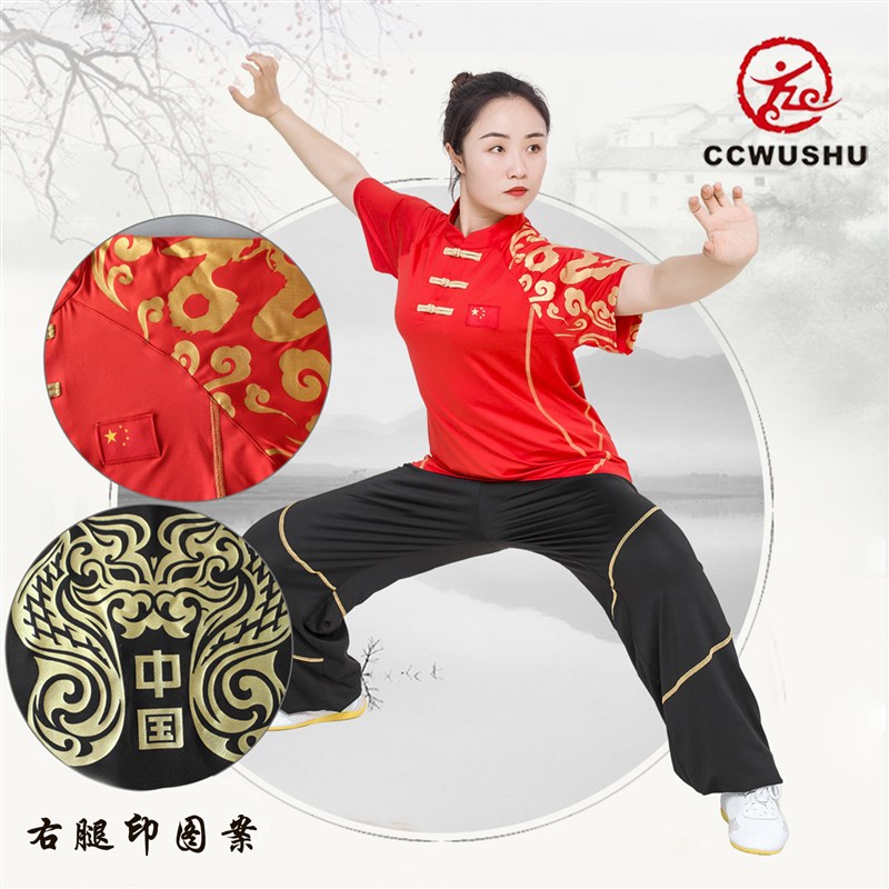 2025新武e术服装太极服牛奶丝武r术表演服训练服武术T恤练功服儿