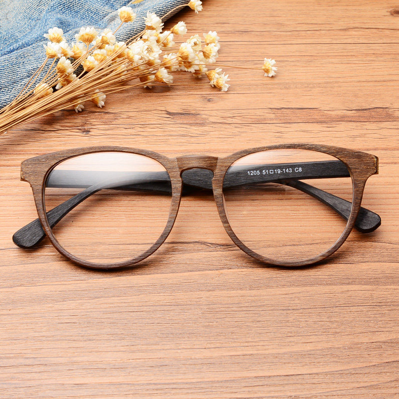 复古圆框木质眼镜框九十男潮女近视板材仿木纹全框圆形超轻眼镜架