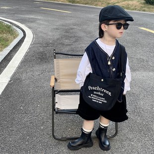 儿童斜挎包时尚小包潮酷男童单肩包女孩外出轻便男T生帆布包潮背