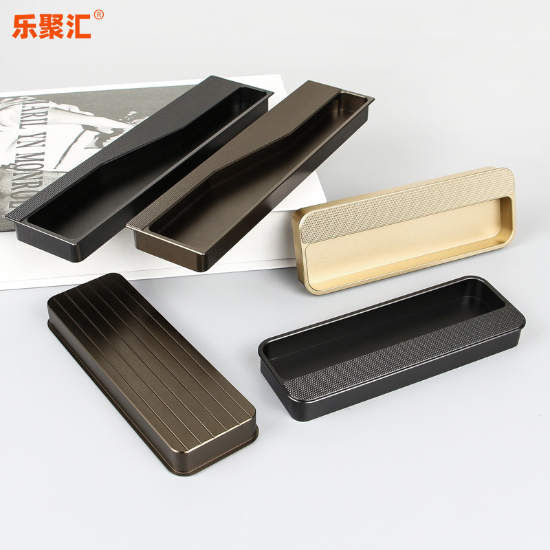 简约柜门暗拉手酷咖古铜金网格纹开槽衣柜抽屉推拉门粘贴把手
