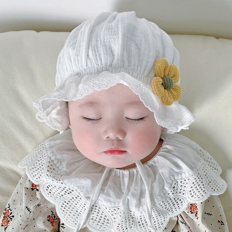 婴儿帽子春秋薄款女宝p宝可爱婴幼儿公主遮阳新生儿宫延帽胎