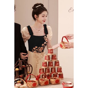 晚禮服g2024新款 新中式 黑色紗裙公主裙主持人女宴會(huì)刺繡藝考連衣