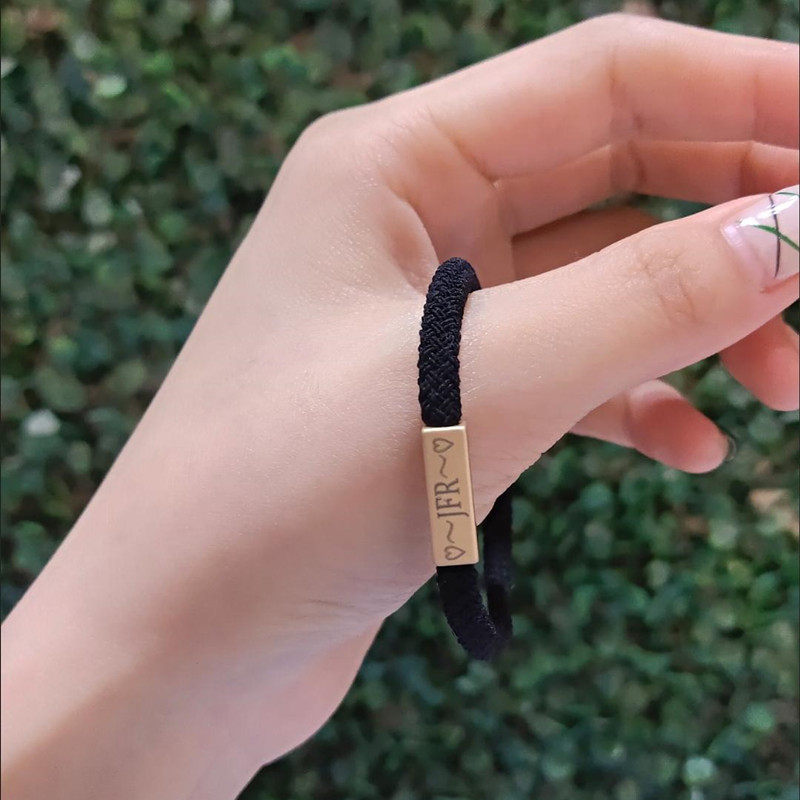 定制刻字情侣手链皮筋编制手绳一B对男女款手环小皮套送男朋友礼