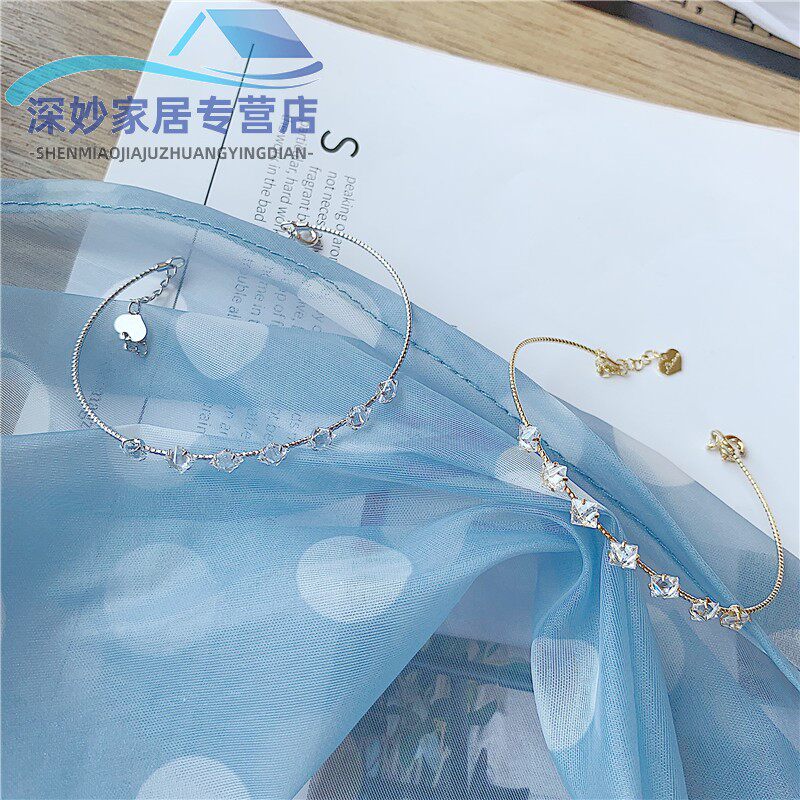 韩版个性简约水晶细手镯女 学生百搭小清新水钻开口手环闺蜜礼物