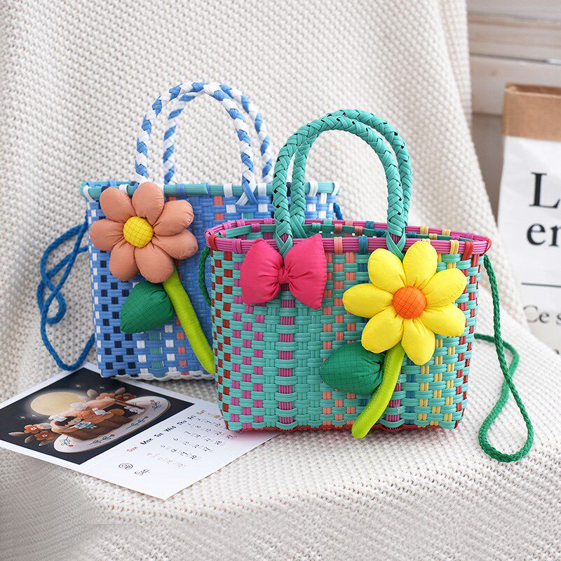 小花包卡通编织包可爱迷你手提包儿童沙滩包少女手U拎小篮子手提