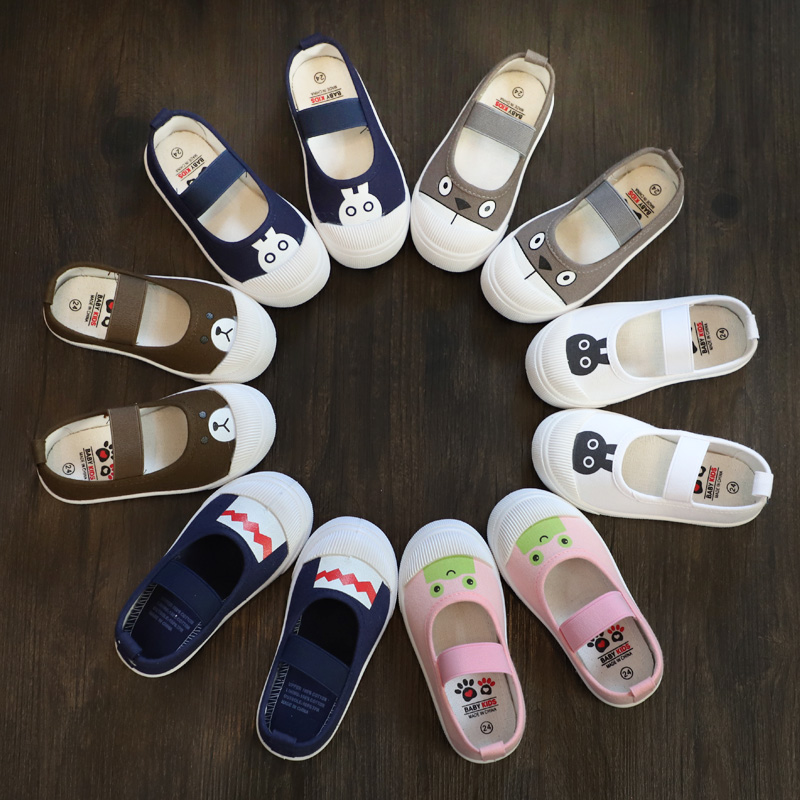 女童帆布鞋2021l春一脚蹬儿童懒人鞋宝宝幼儿园室内鞋透气男童布