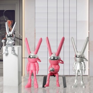 落地卡通太空月光兔雕塑样板间售楼处酒店前台家T居客厅玄关大摆