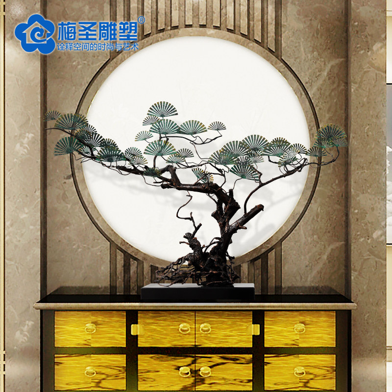 酒店大堂摆件招财开业金属大型桌面D雕塑软装饰品铁艺迎客松工艺