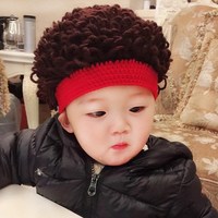 嬰兒帽子秋冬季i男寶寶假發(fā)帽卷發(fā)男孩兒L童爆炸頭男童可愛搞笑超