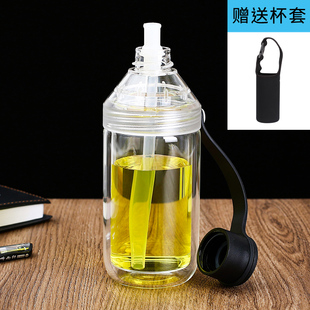 茶水分離雙層e玻璃杯男士 泡茶杯子個人 隔熱吸管水杯女2023新U款