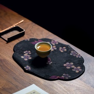 中式布艺香云纱素雅茶席茶巾桌h垫莲花海棠杯垫茶具配件零配茶禅