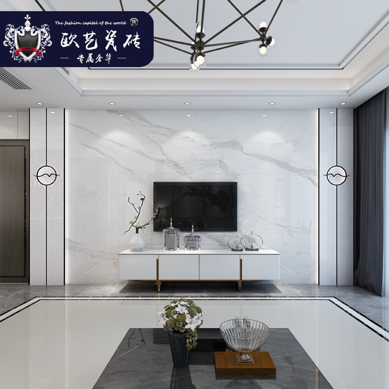 云樽 電視背景墻瓷磚現(xiàn)代簡約客廳微晶石電L視墻大理石X邊Z框 魔