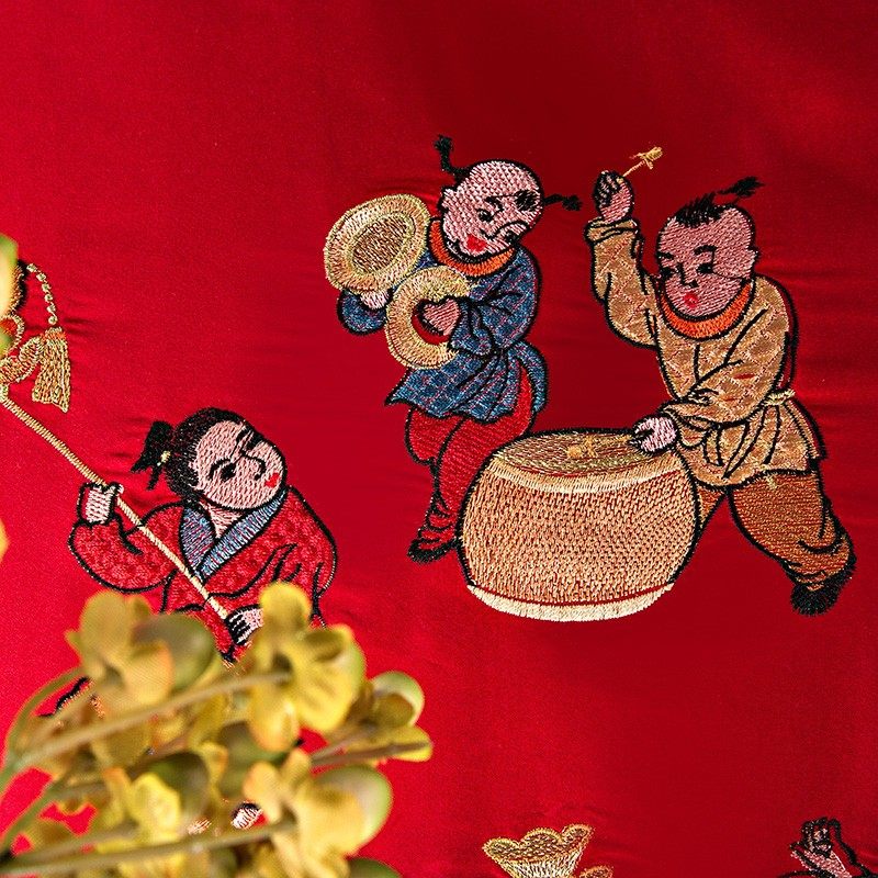 百子图大红色全棉婚礼结婚房四件套婚庆被Q套陪嫁床品六十件套,床上用品,婚庆床品套件,淘宝优惠券,粉丝福利购,淘宝优惠卷