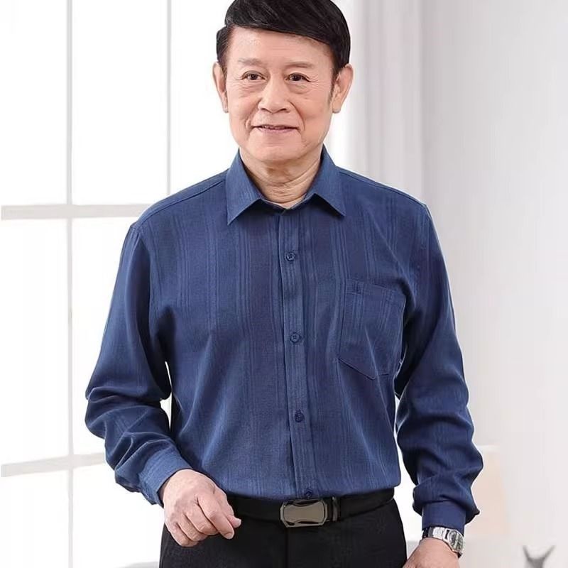 中老年衬衫男长袖爸爸装中年男士寸C衫父亲衬衣条纹2024年宽松型
