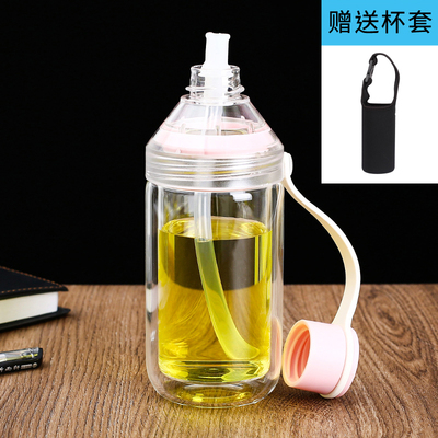 茶水分离双层玻璃杯男士隔热吸管水D杯女2023新U款泡茶杯子个人