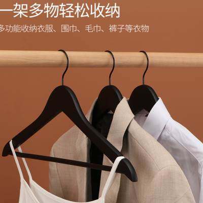 实木黑色衣架家用挂衣撑子防滑衣柜I衣挂酒P店服装店木质衣架