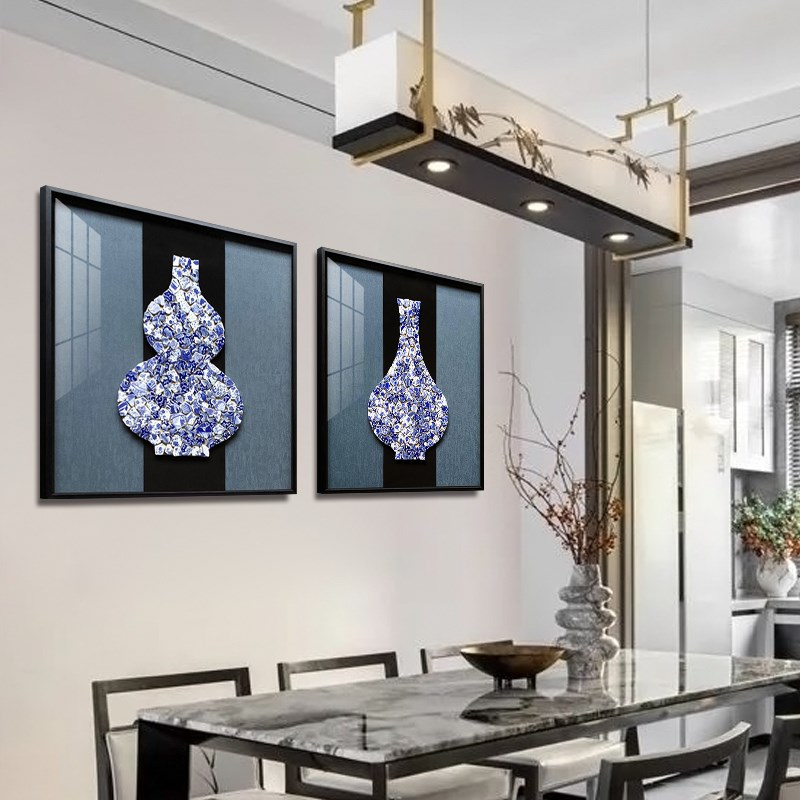 实物装饰画d新中式实物画青花瓷片沙发背景墙画客厅画手工立体挂图片