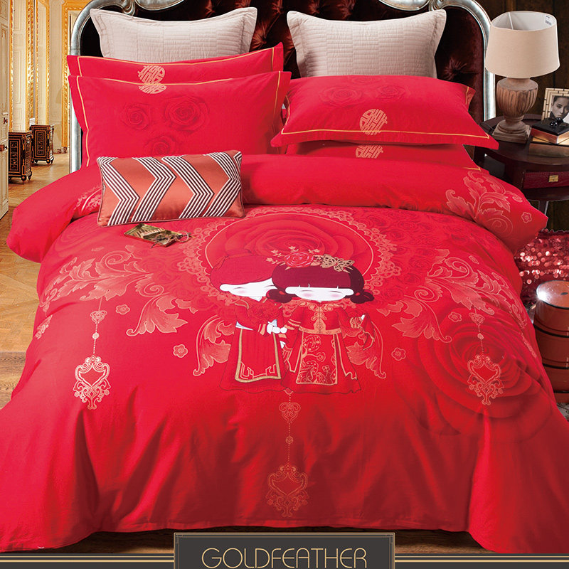 新品百子图四件套l全o棉红色结婚婚庆加厚磨毛床单被罩双人床,床上用品,婚庆床品套件,淘宝优惠券,粉丝福利购,淘宝优惠卷