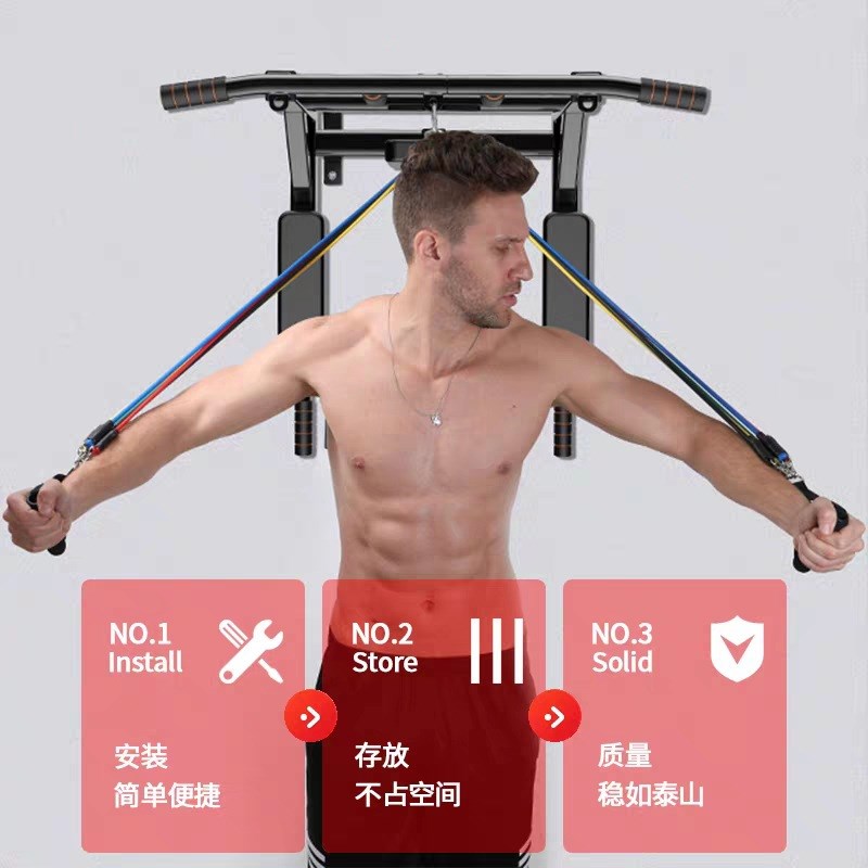 墙上单杠引体向上器家用t健身器材室内单杠N墙体打孔沙袋架子双杠
