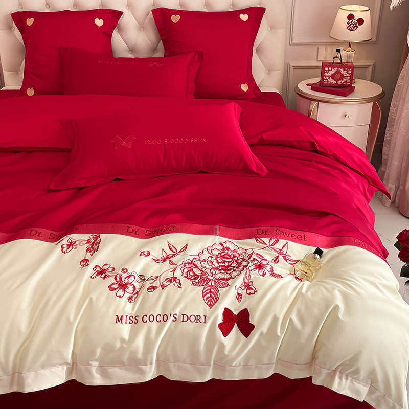中式喜结婚床上用品件套婚庆件套床单被套新被喜庆四新婚大红色六,床上用品,婚庆床品套件,淘宝优惠券,粉丝福利购,淘宝优惠卷
