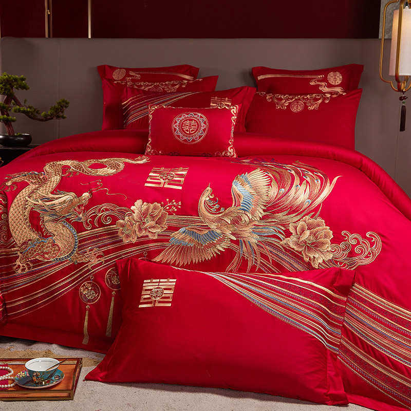 婚庆件套被绣花四床上用品新刺绣床件套床婚大红六套件品结婚婚庆,床上用品,婚庆床品套件,淘宝优惠券,粉丝福利购,淘宝优惠卷